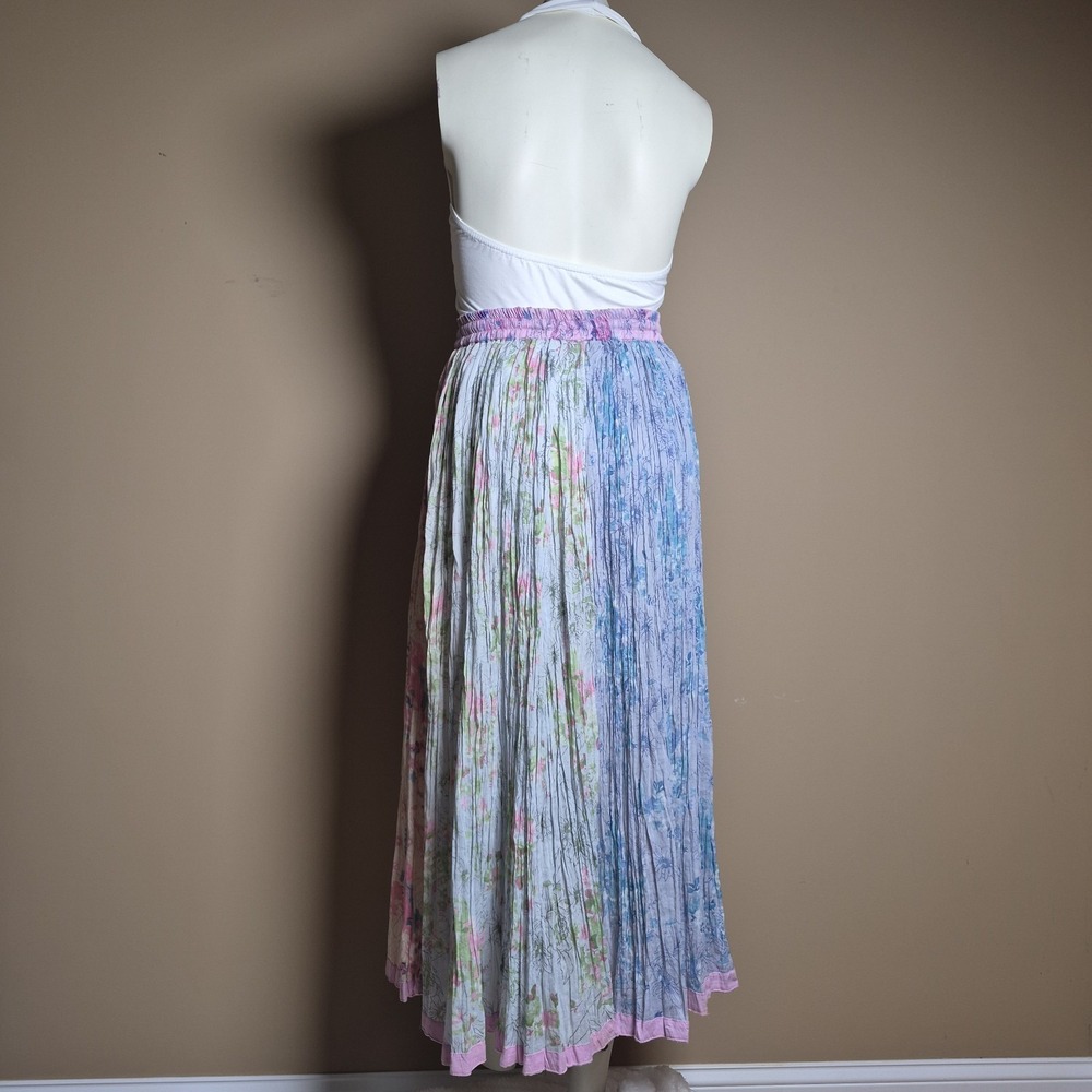 Boutique Floral Patchwork Cotton Crinkle Maxi Skirt Purple Pink XL One Size - Picture 3 of 8